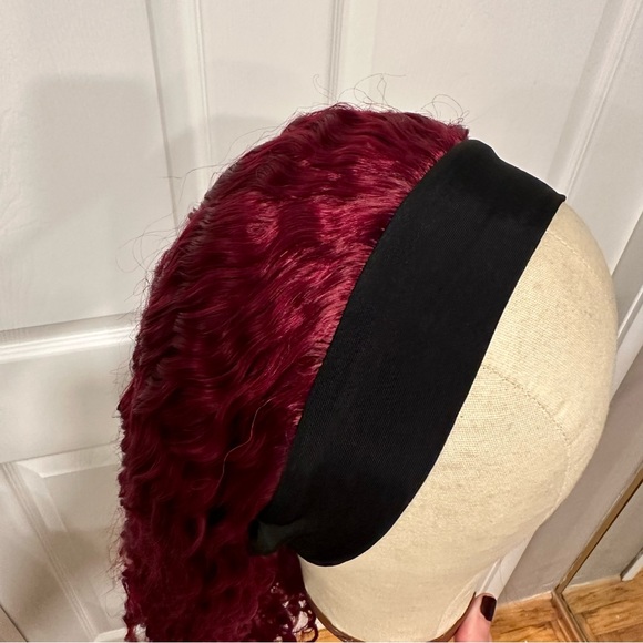 20” Burgundy 99J Deep Wave Headband wig 100% Human Hair 150% Density It#SD - Picture 5 of 12